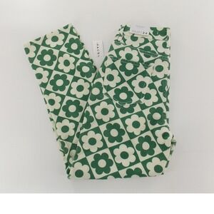 PacSun Jeans High Rise Straight Retro Floral Womens 24 Green White Daisy Pattern